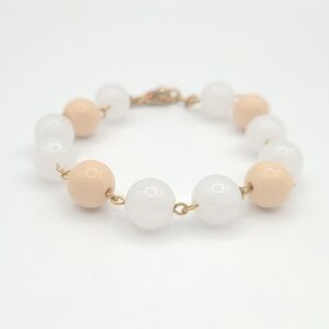Minimalist Beaded Bracelet | White & Blush Gold Tone Chain Bracelet